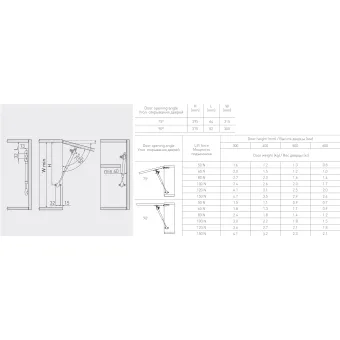 Gas support L160mm 60N gray with 2 fasteners