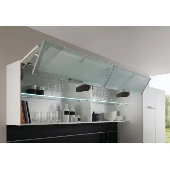 Double flap lift-up fitting, Free fold for flaps made from wood or with aluminium frame