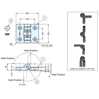 Hinge, 4 positions, black