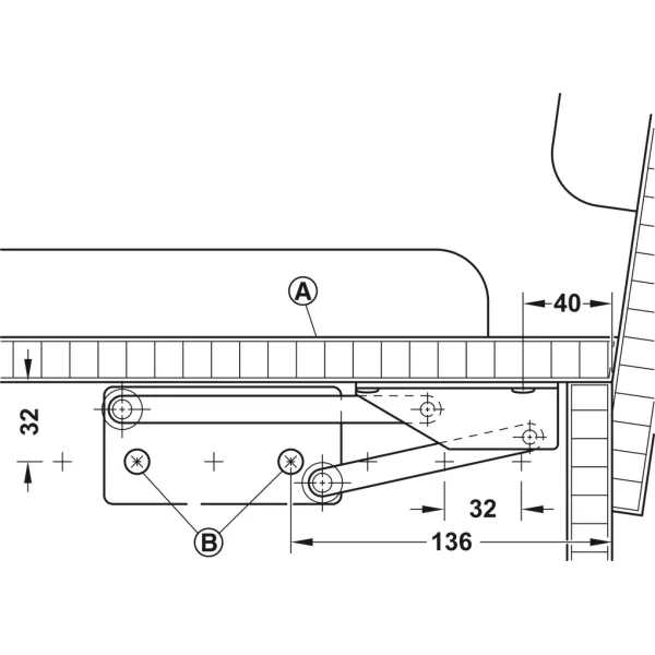 Corner bench hinge, for wooden seat panels, with spring