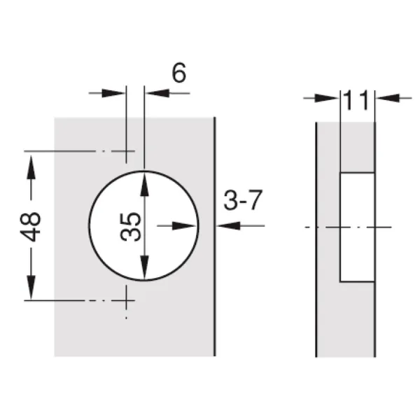 Concealed hinge, Häfele Metalla SM Combi 110°, inset mounting