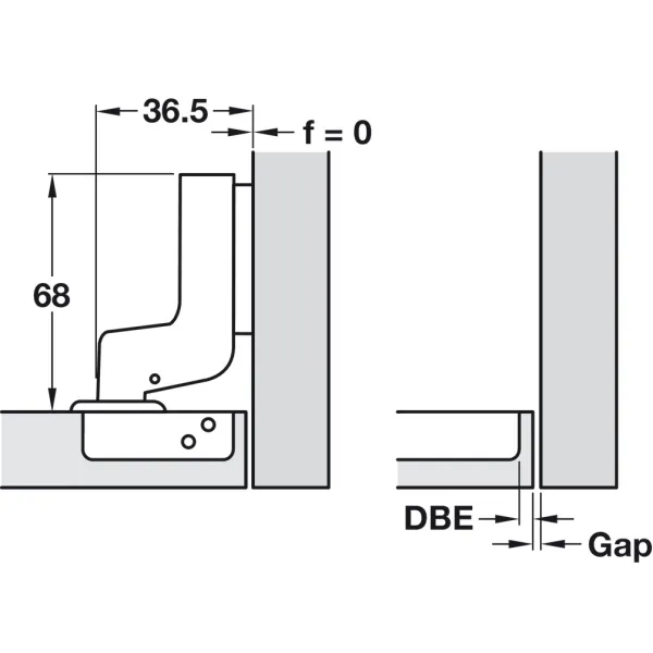 Concealed hinge, Häfele Metalla SM Combi 110°, inset mounting