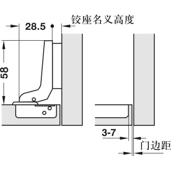 Concealed hinge, Häfele Metalla A 110°, inset mounting
