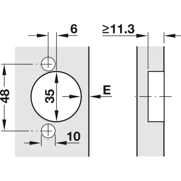 Concealed hinge, Häfele Metalla A 110°, inset mounting