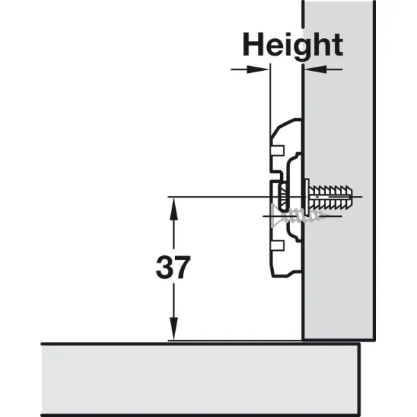 Plokštelė lankstui Ø35, H0mm, su eurovaržtais