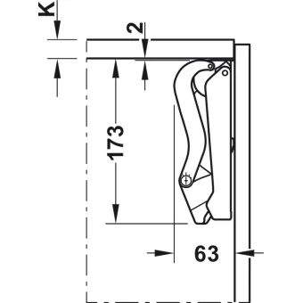 Stay flap fitting, Häfele Free space 1.11, with handle