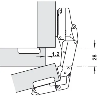 Concealed hinge, Häfele Duomatic Plus 155°, full overlay mounting