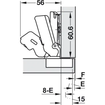 Concealed hinge, Häfele Duomatic Plus 155°, full overlay mounting