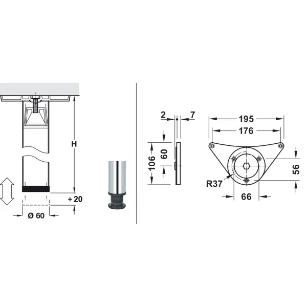 Koja stalui Ø60mm, H710mm, balta DN-250-710 P1