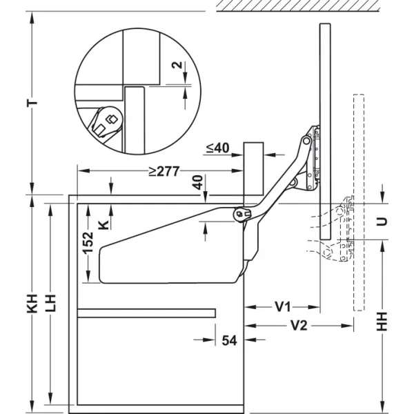 Mechanizmas FREE UP P2 H345-420mm, 4,1-8kg pilkas
