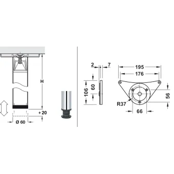 Table leg Ø60mm H1100mm chrome