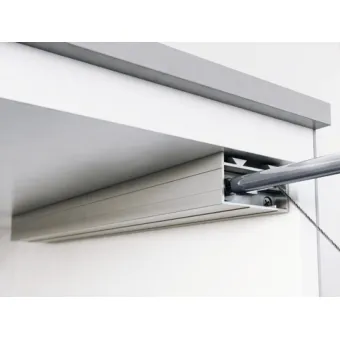 Flap stay, with pull cable, for flaps made from wood and with aluminium frame, with adjustable braki