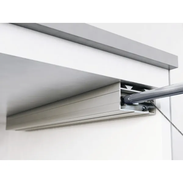 Flap stay, with pull cable, for flaps made from wood and with aluminium frame, with adjustable braki