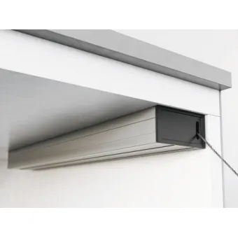 Flap stay, with pull cable, for flaps made from wood and with aluminium frame, with adjustable braki