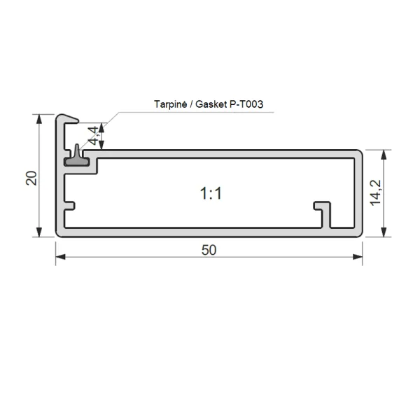 Frame profile 17, L3500mm, aluminium anodized
