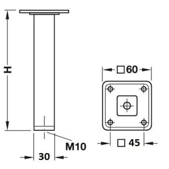Koja stalui apvali reguliuojama Ø30mm, H700mm, balta M10