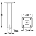 Table leg round adjustable Ø30mm H700mm black M10