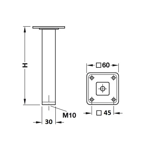 Koja stalui apvali reguliuojama Ø30mm, H700mm, juoda M10