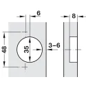 Concealed hinge, Häfele Duomatic 105°, for thin wooden doors from 10mm and above, half overlay mounting