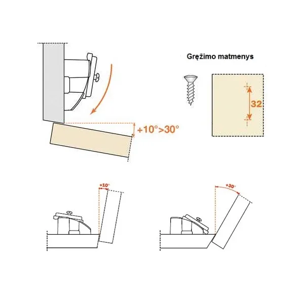 Mounting plate angle adjustable +10 - +30 for hinge Ø35