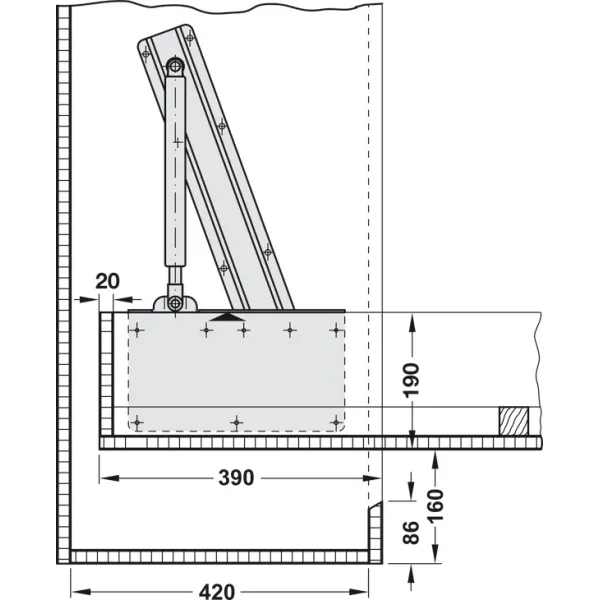 Foldaway bed fitting, Bettlift, for end mounting