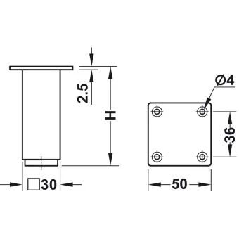 Furniture foot, without height adjustment, with plate