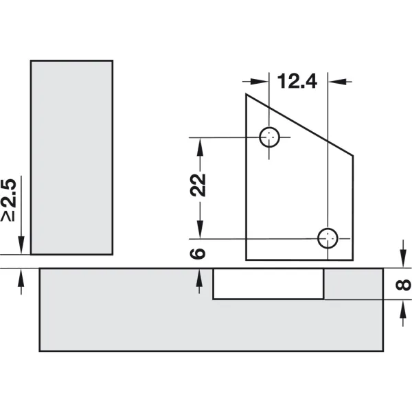Concealed hinge, Häfele Duomatic Push 110°, half overlay mounting/twin mounting