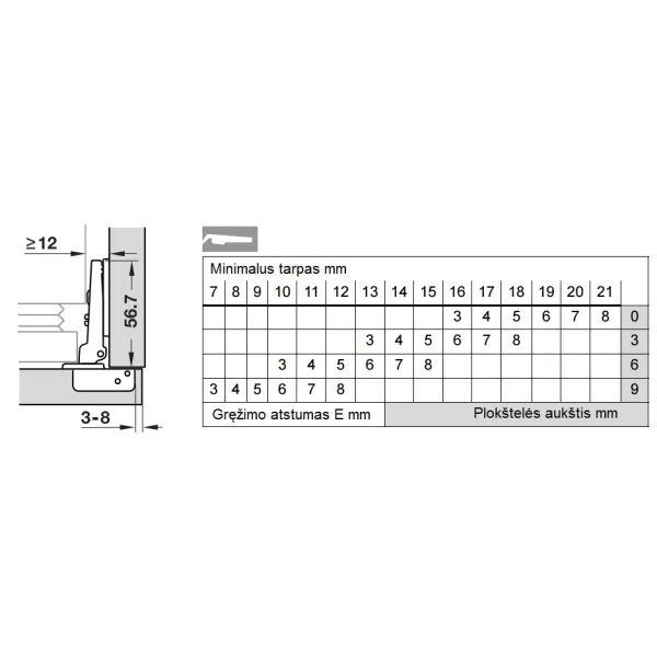 Hinge Ø35, full overlay, refrigerator 0mm