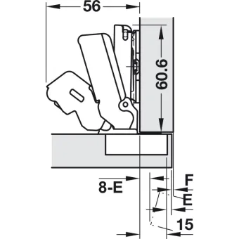 Concealed hinge, Häfele Duomatic 165°, full overlay mounting
