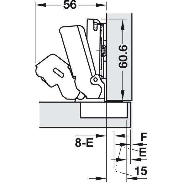 Concealed hinge, Häfele Duomatic 165°, full overlay mounting