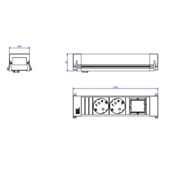 POWER FRAME 2xCEE7/3 1xCustom module, Plastic profile L0.2m GST18