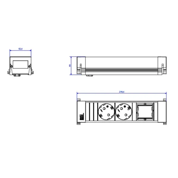 POWER FRAME 2xCEE7/3 1xCustom module, Plastic profile L0.2m GST18