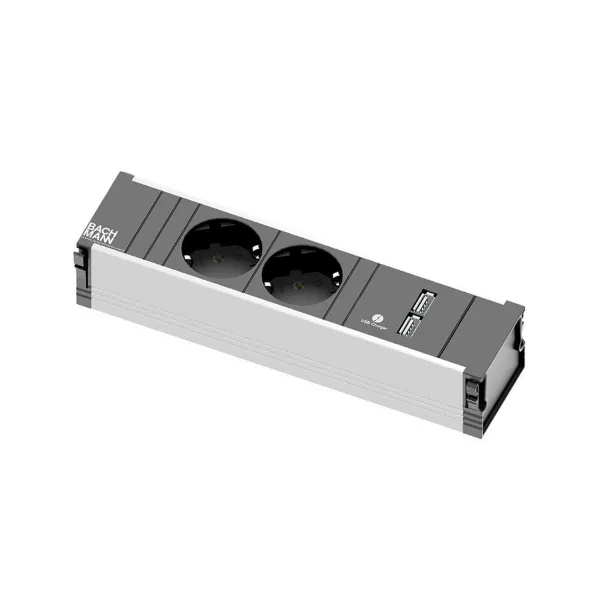 Rozečių blokas POWER FRAME 2xCEE7/3, dvigubas USB kroviklis, aliuminis, laidas L200mm, GST18