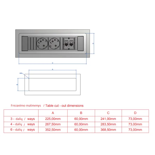 Rozečių blokas POWER FRAME 3xCEE7/3, juodas, plastikinis, laidas L200mm, GST18