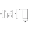 Furniture foot, aluminum 45x45mm H150mm