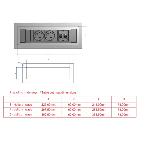 POWER FRAME mounting frame White aluminium RAL9006, 6-way