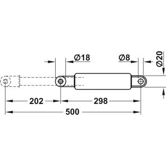 Gas-filled strut, for Bettlift foldaway bed fitting for end mounting