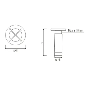 Kojelė aliuminė reguliuojama Ø40mm, H150mm,