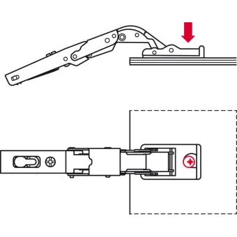 Concealed hinge Universal, 110°, full overlay mounting, with automatic opening mechanism Push, for glass and mirror doors, nickel