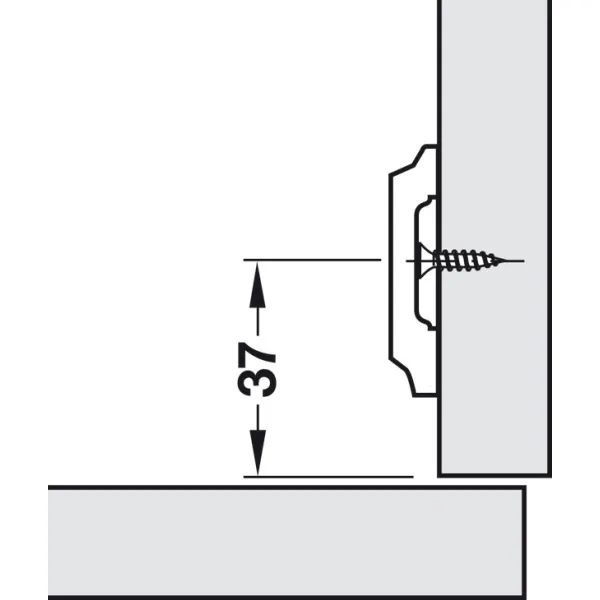 Cruciform mounting plate, Häfele Duomatic A, steel, with chipboard screws, edge distance 37mm
