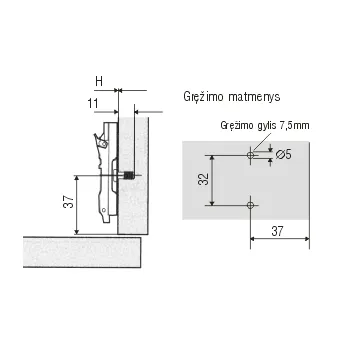 Mounting plate clip-on with euro screw H0mm for hinge Ø35