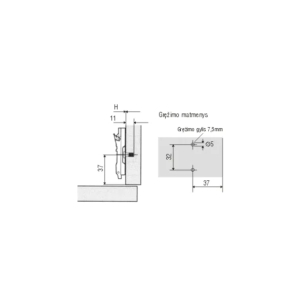 Mounting plate clip-on with euro screw H0mm for hinge Ø35