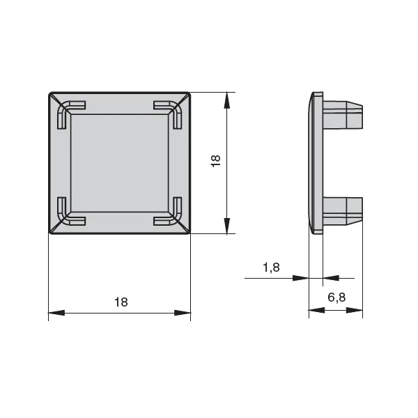 End cap 18x18mm supporting CUBE black 2 pcs