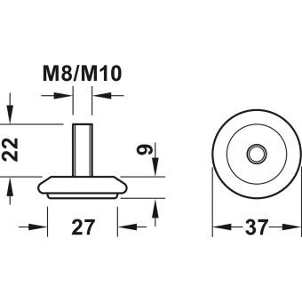 Adjusting screw, round, for glide inserts, rigid