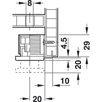 Plinth adjuster, with supporting bracket, for mounting in drilled hole and screw fixing