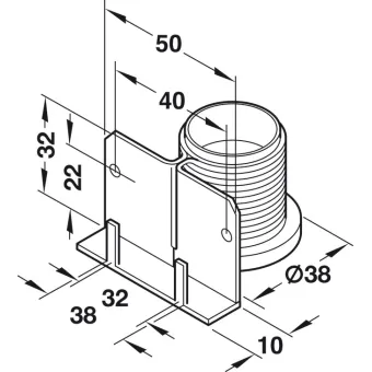 Plinth adjuster, with supporting bracket, for mounting in drilled hole and screw fixing