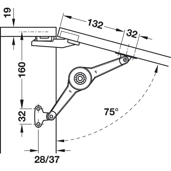 Lid stay/flap stay, Häfele Duo standard, individual fitting