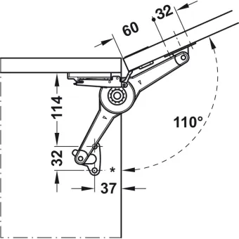 Lid stay/flap stay, Häfele Duo standard, individual fitting