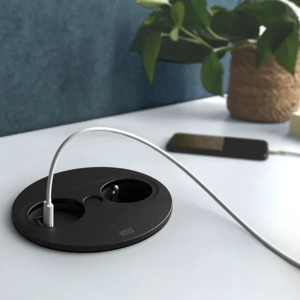 RB TWIST 2 Round CEE7/3+d.USB A+C krov. juoda laid.L2000