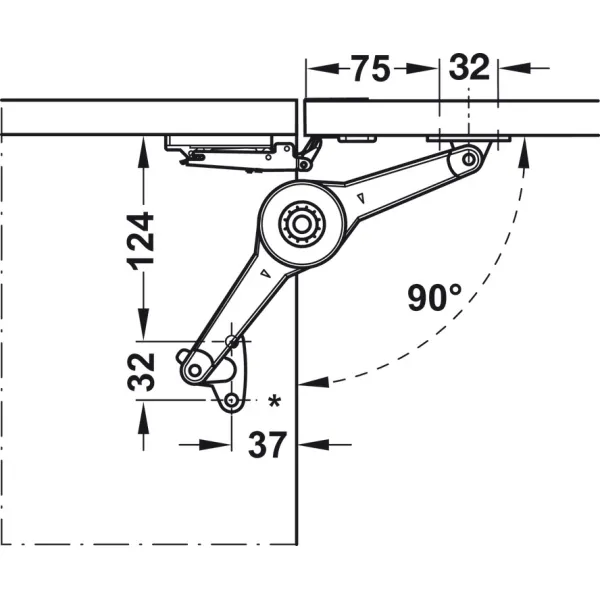 Lid stay/flap stay, Häfele Duo standard, individual fitting